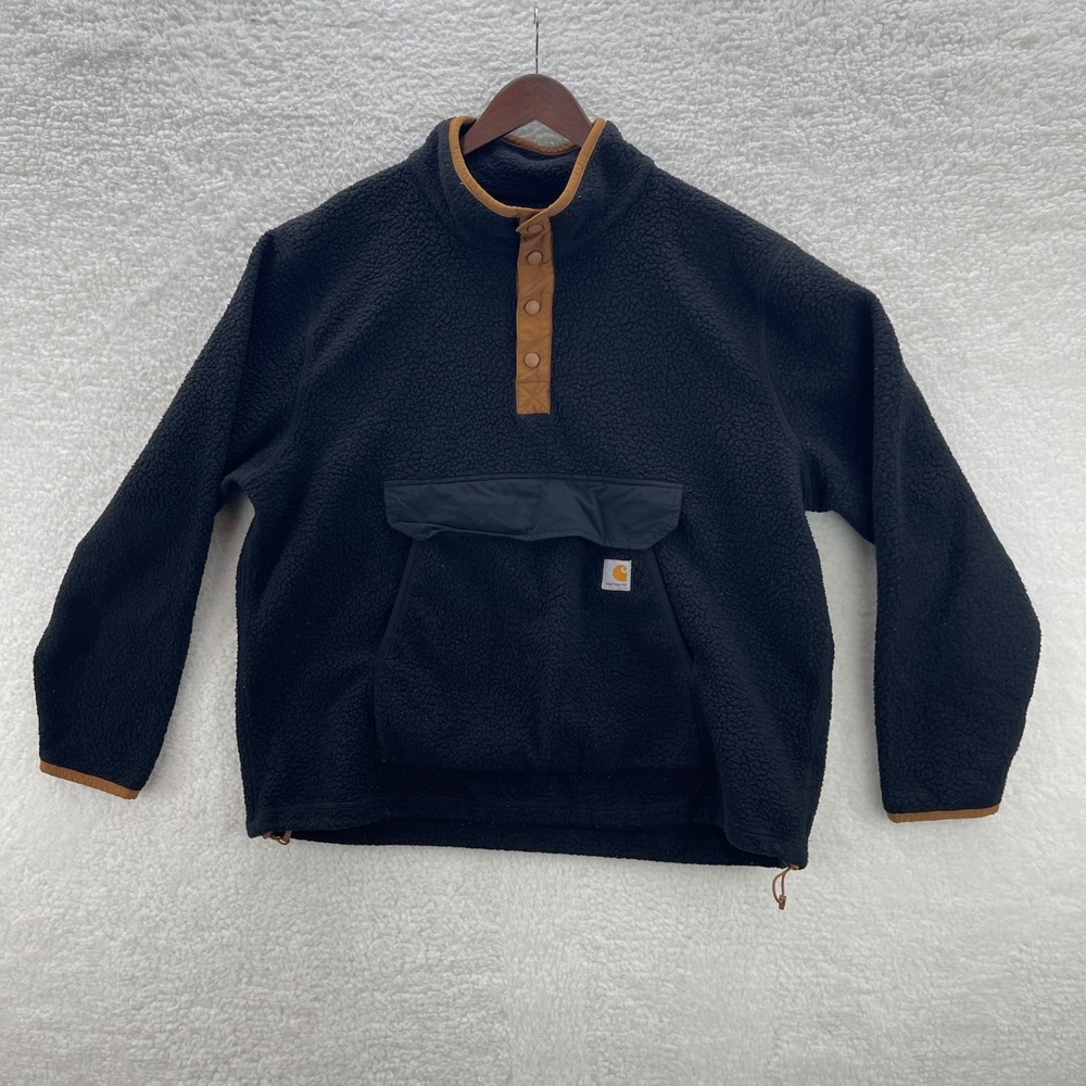 Carhartt Jacket Mens XL Black Relaxed Fit Snap Fleece Pullover Workwear 104991